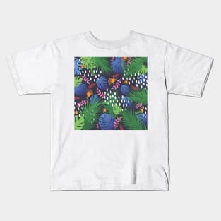 Jungle tropical floral in the night Kids T-Shirt